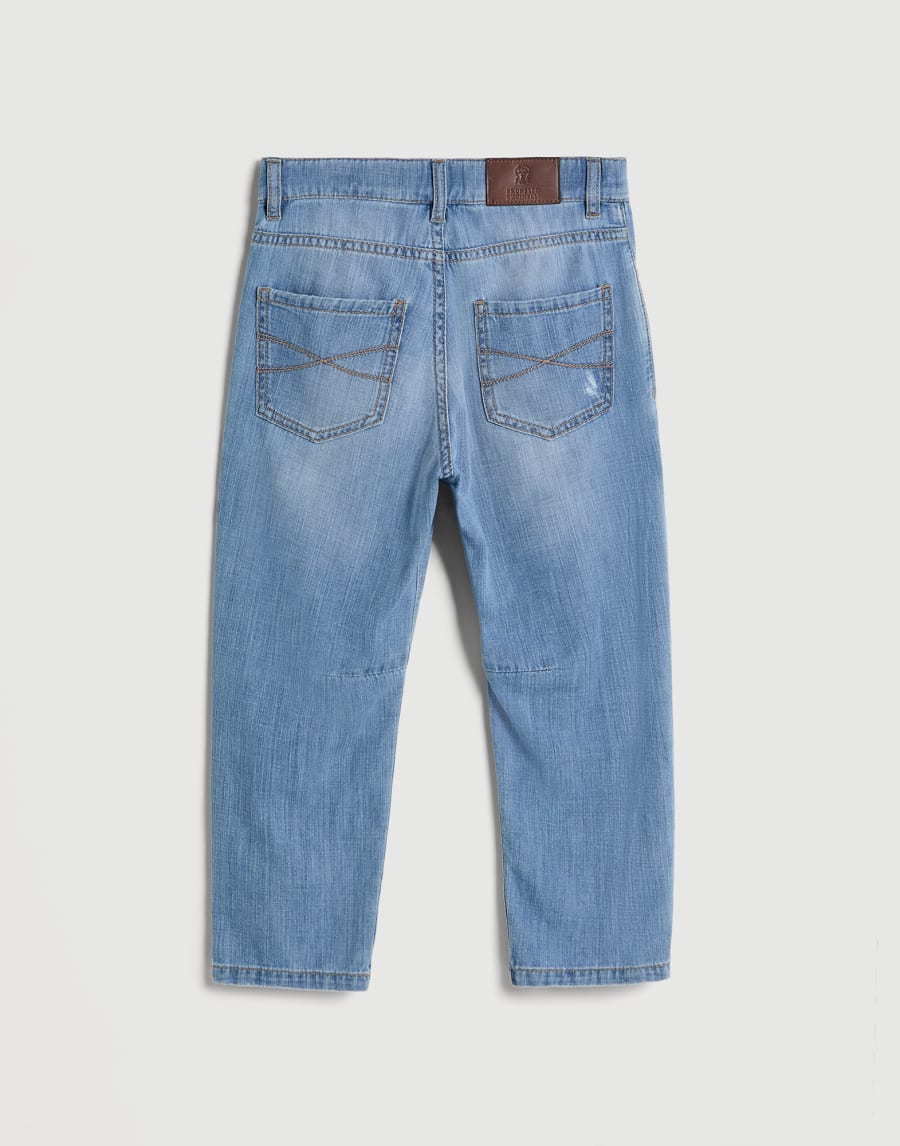 Five-pocket trousers with rip details Light Blue Denim Boys - Brunello Cucinelli