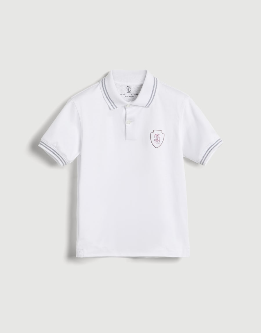 徽标装饰棉质汗布马球衫 白色 男童 - Brunello Cucinelli