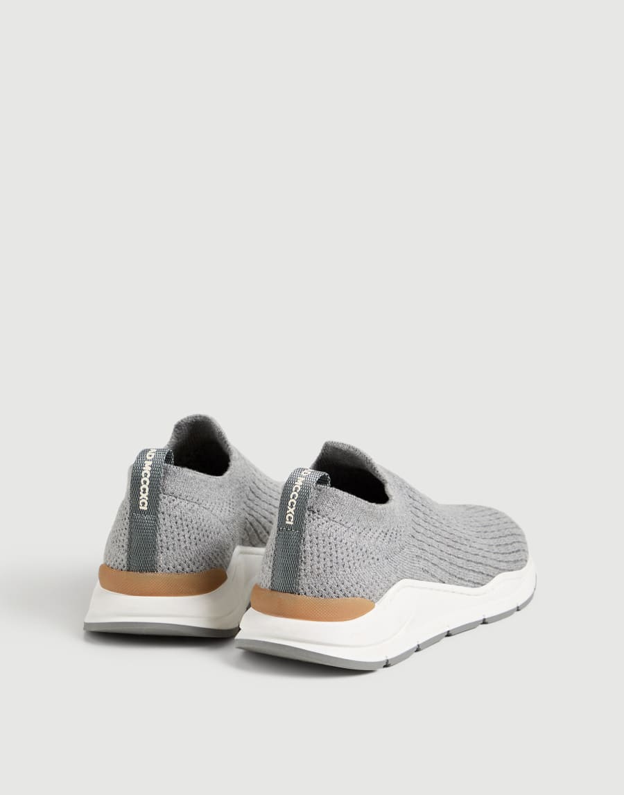 Knit slip-on runners with logo Grey Boys - Brunello Cucinelli
