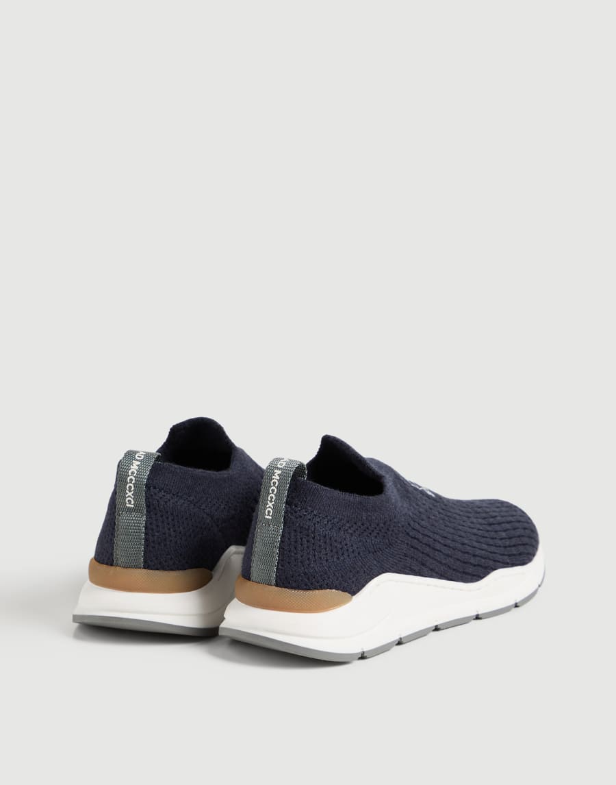 Knit slip-on runners with logo Blue Boys - Brunello Cucinelli