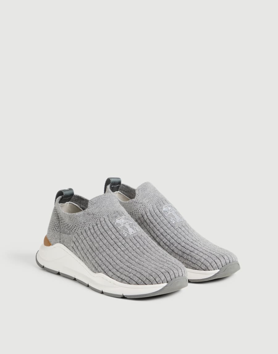 Knit slip-on runners with logo Grey Boys - Brunello Cucinelli