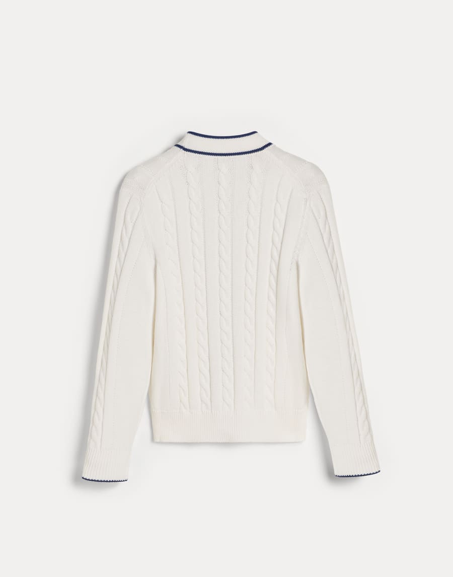 Cotton cable knit cardigan with logo White Boys - Brunello Cucinelli