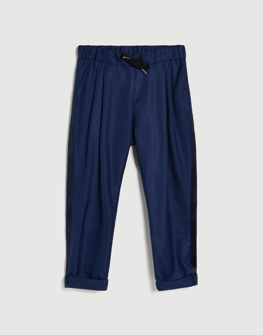 Tuxedo trousers with drawstring and double pleats Royale Blue Boys - Brunello Cucinelli