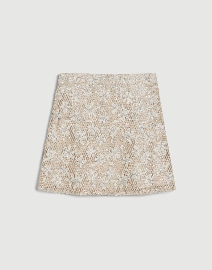 Dazzling Daisy Net Embroidery skirt Natural Girls - Brunello Cucinelli