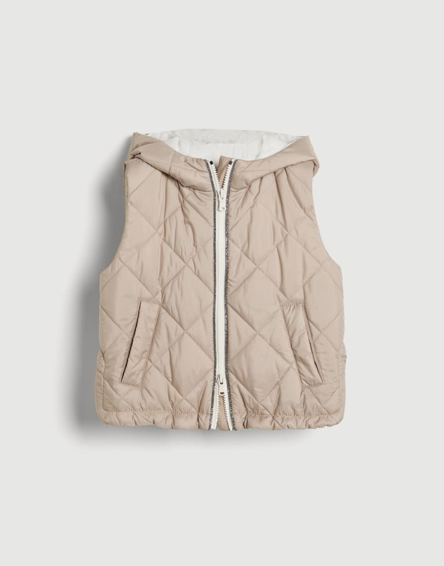 Nylon hooded vest with monili Beige Girls - Brunello Cucinelli