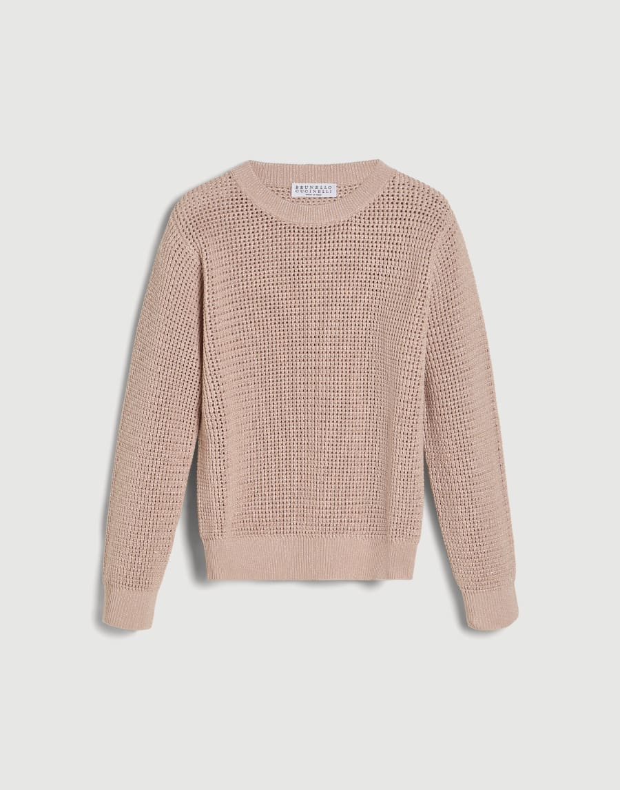Sparkling cotton ribbed net sweater Pink Girls - Brunello Cucinelli