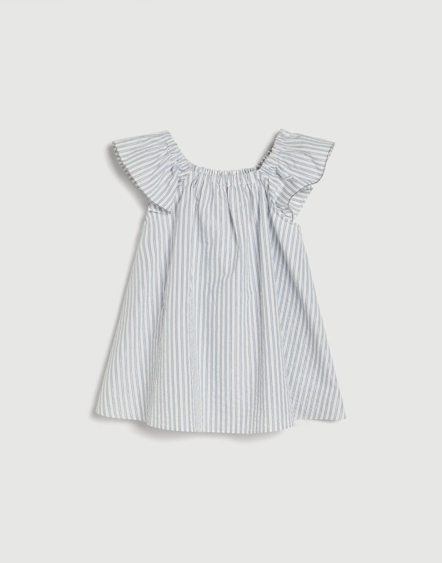 Sparkling striped cotton top with monili Sky Blue Girls - Brunello Cucinelli