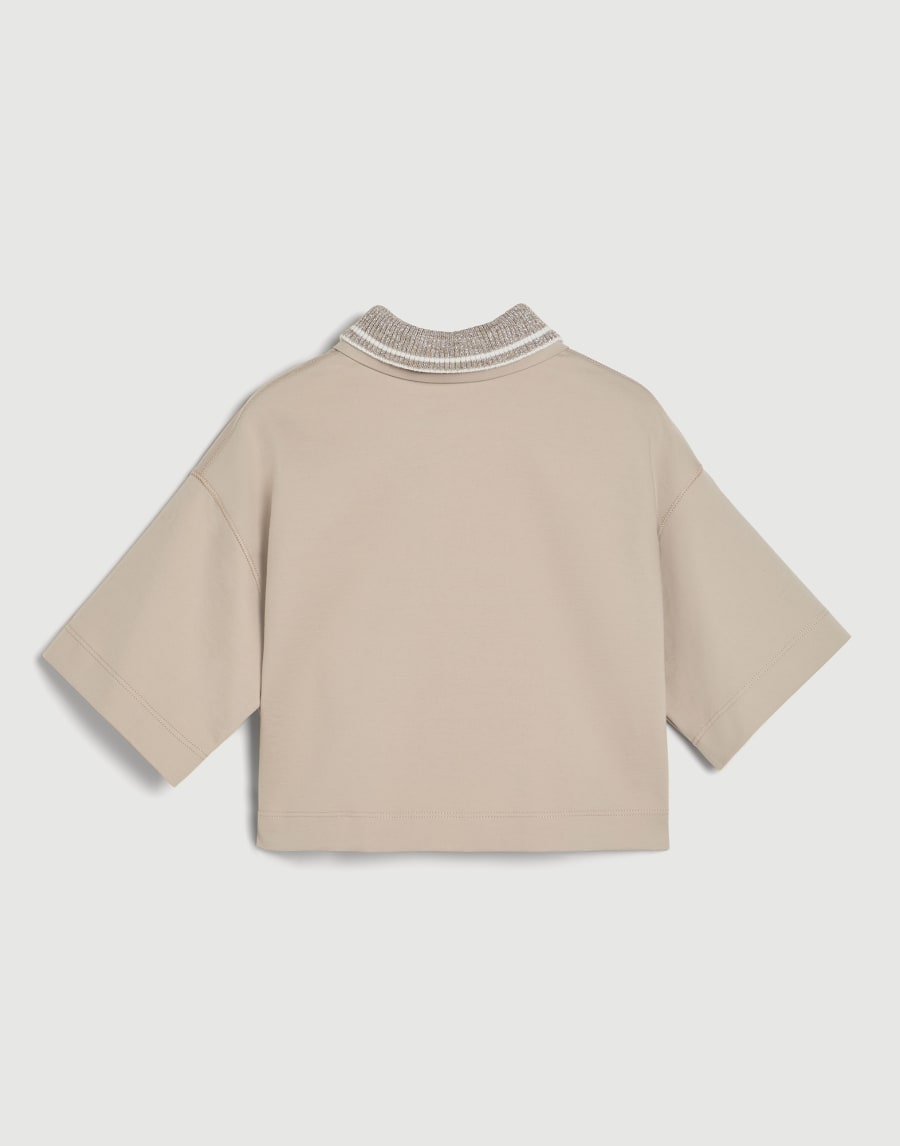 Polo shirt with knit collar and print Beige Girls - Brunello Cucinelli