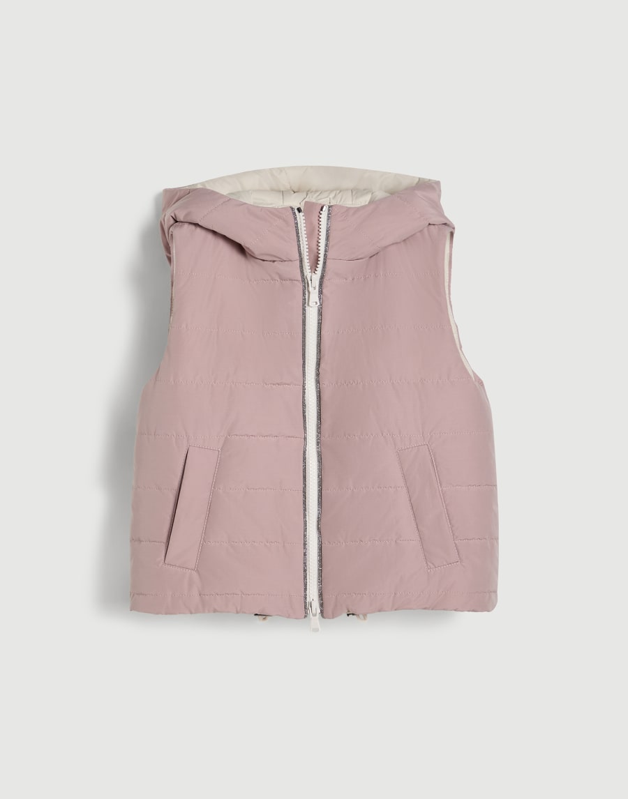 Hooded vest with monili Pink Girls - Brunello Cucinelli