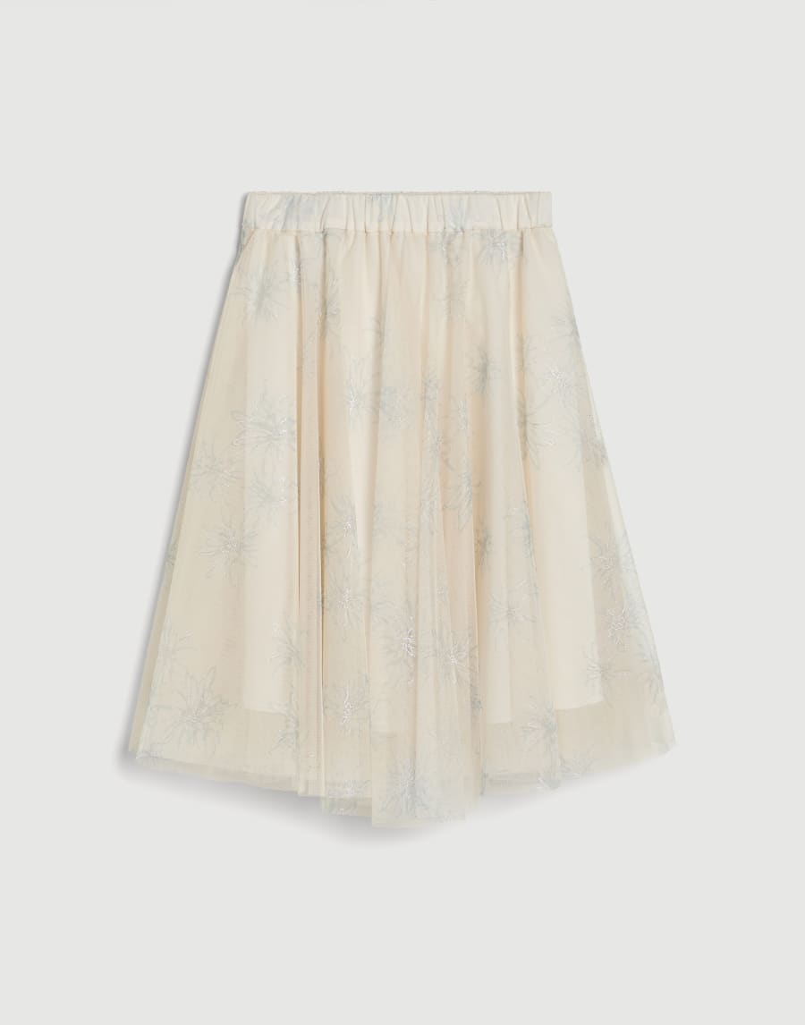 Sparkling daisy print tulle skirt Natural Girls - Brunello Cucinelli