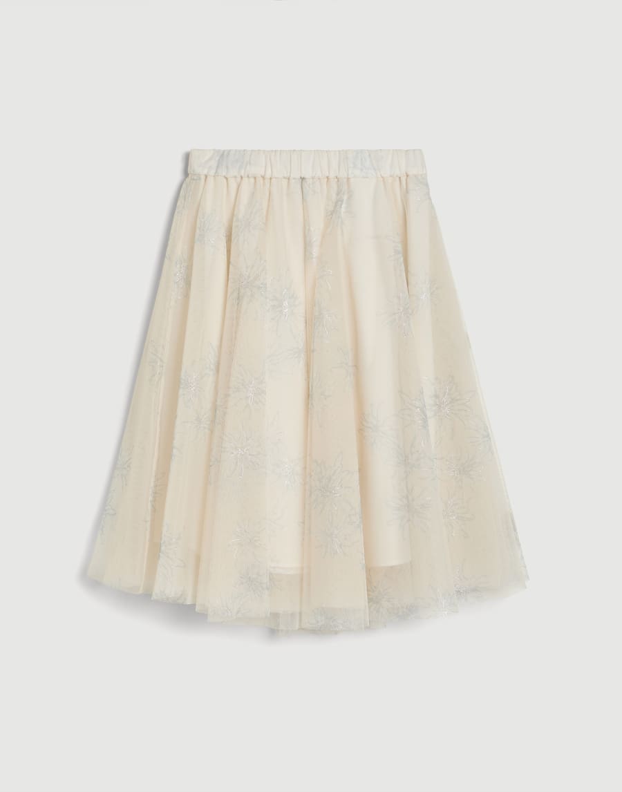 Sparkling daisy print tulle skirt Natural Girls - Brunello Cucinelli