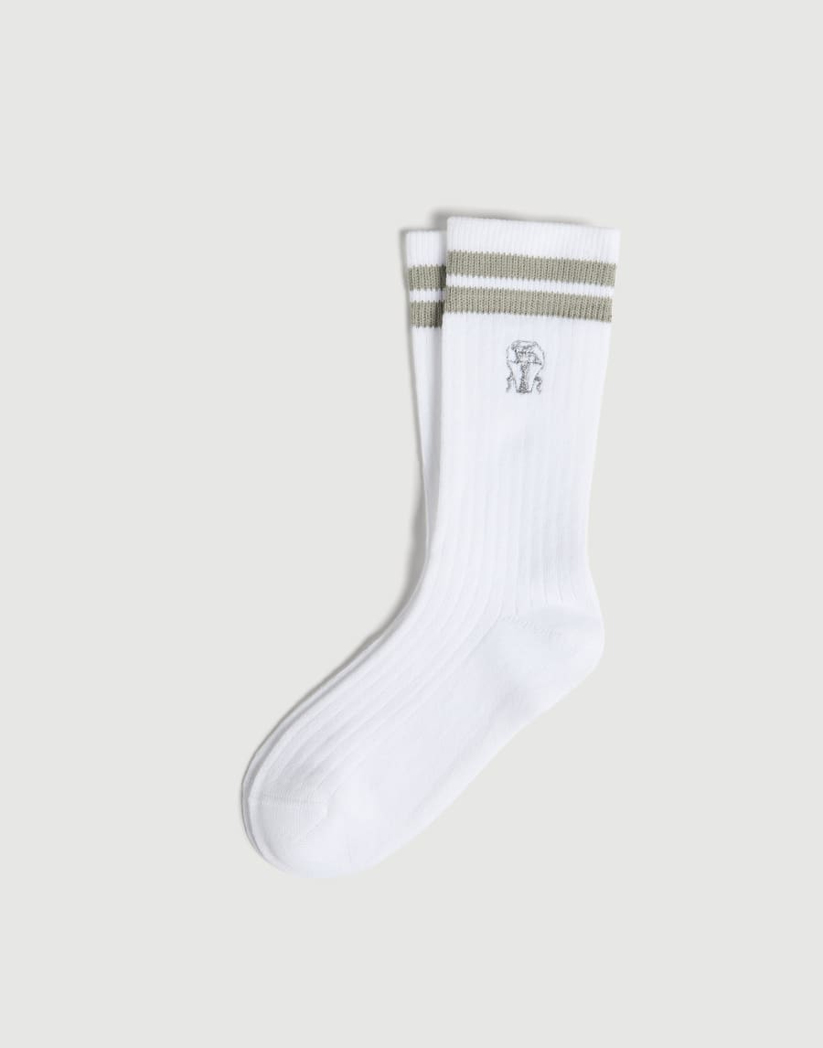Cotton knit socks with logo Sage Girls - Brunello Cucinelli