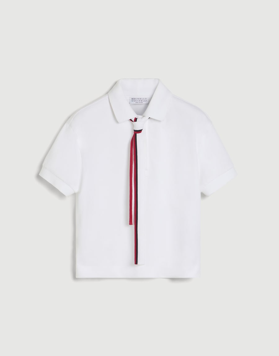 Polo shirt with knit inserts and tie White Girls - Brunello Cucinelli