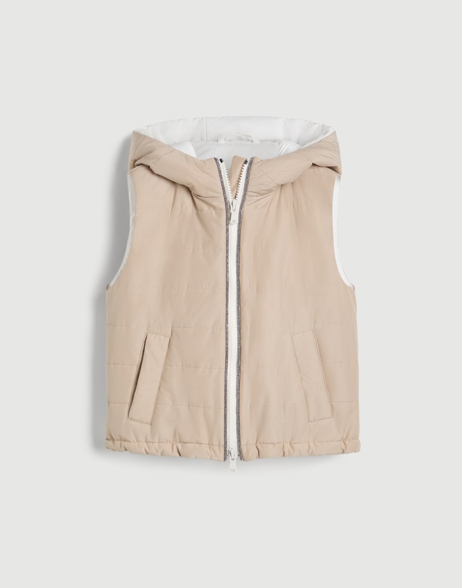 Hooded vest with monili Beige Girls - Brunello Cucinelli