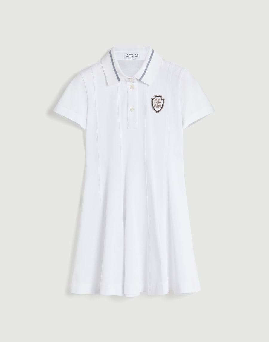 Cotton piqué dress with logo White Girls - Brunello Cucinelli