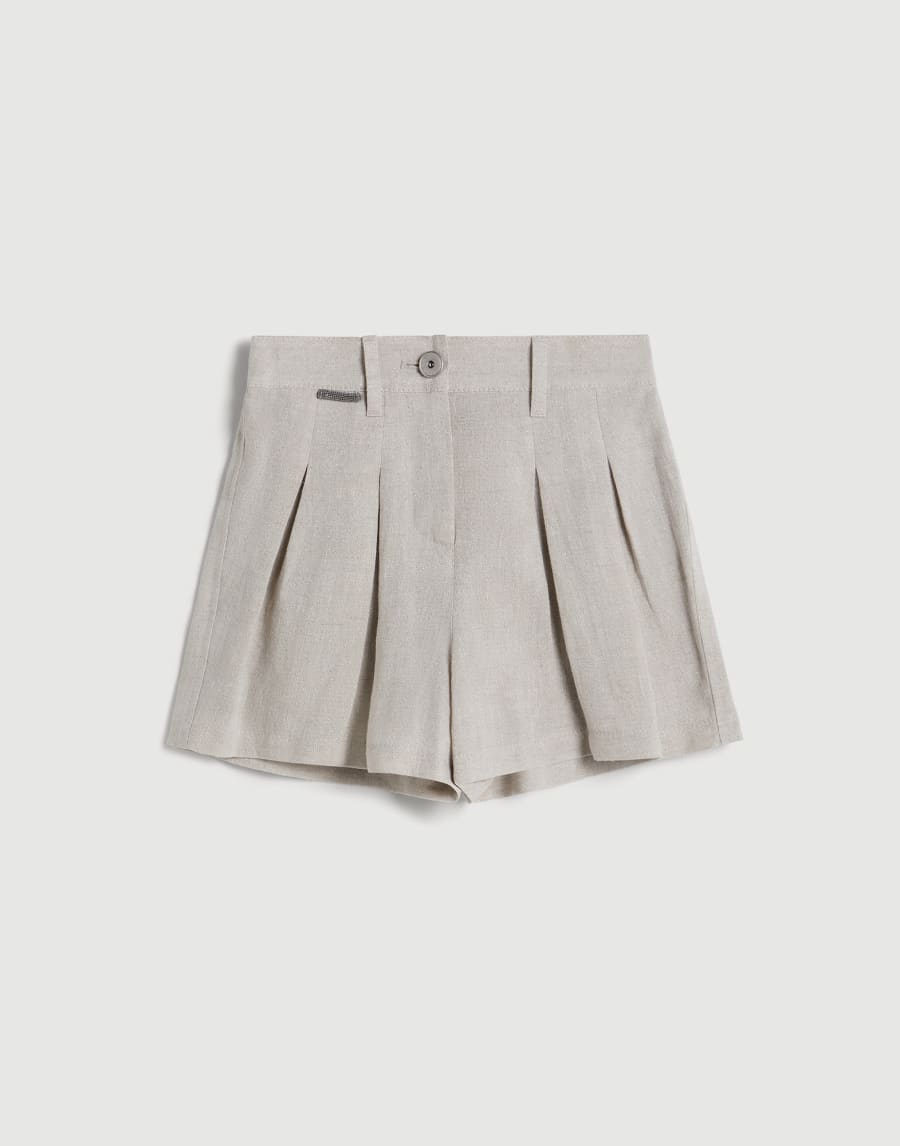Sparkling canvas shorts with monili Light Grey Girls - Brunello Cucinelli