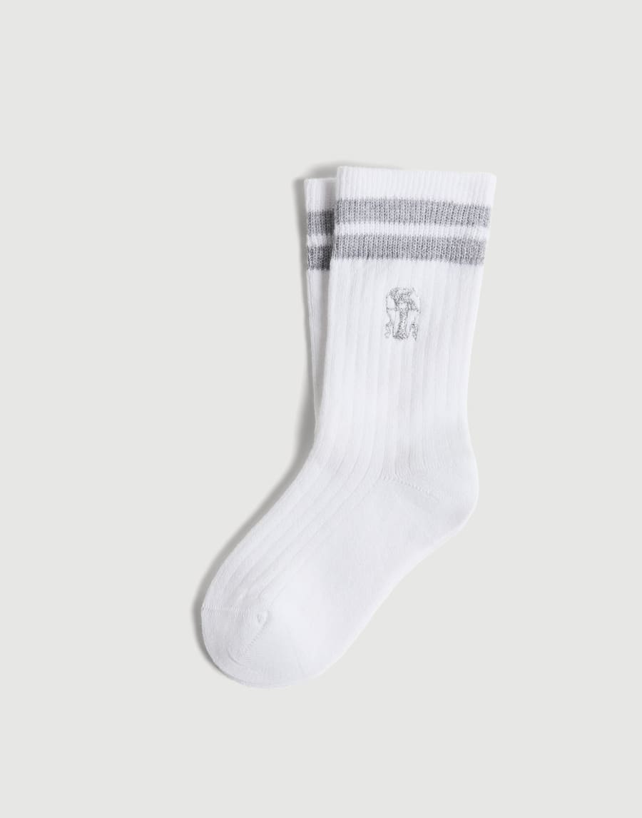 Cotton knit socks with logo Grey Girls - Brunello Cucinelli