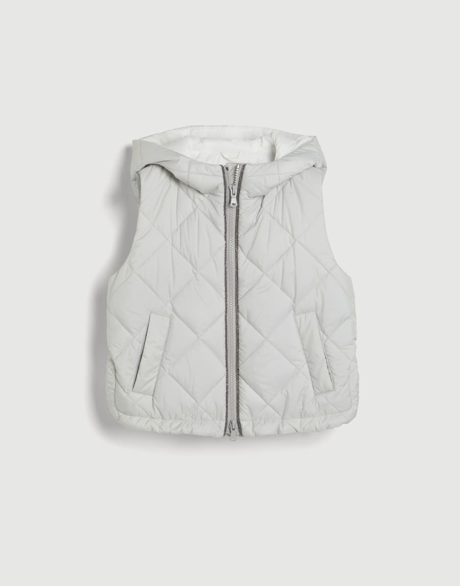 Nylon hooded vest with monili Light Grey Girls - Brunello Cucinelli