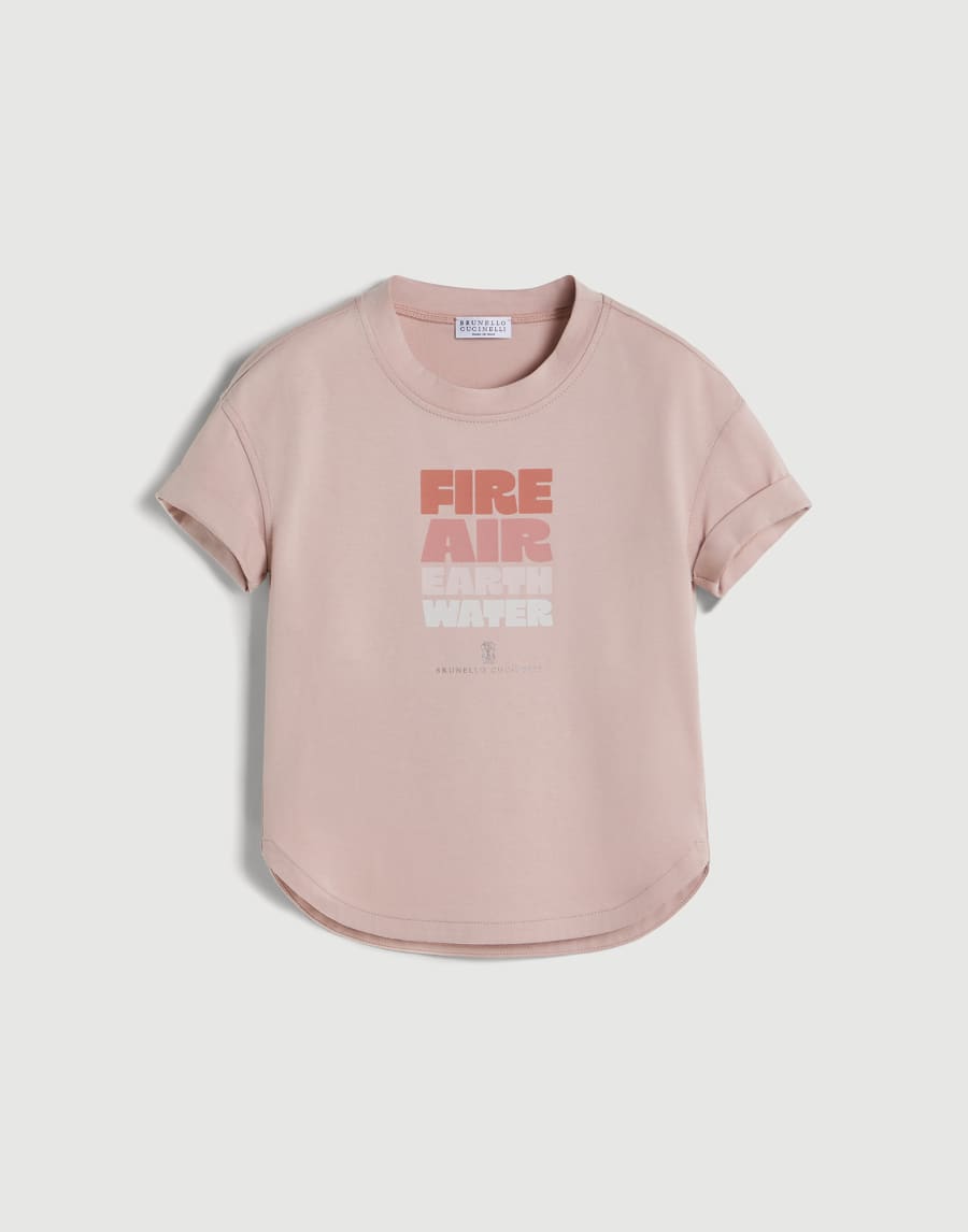Cotton jersey T-shirt with print Light Pink Girls - Brunello Cucinelli