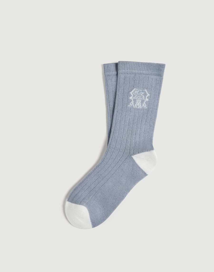 Rib knit socks with inlay Azure Boys - Brunello Cucinelli