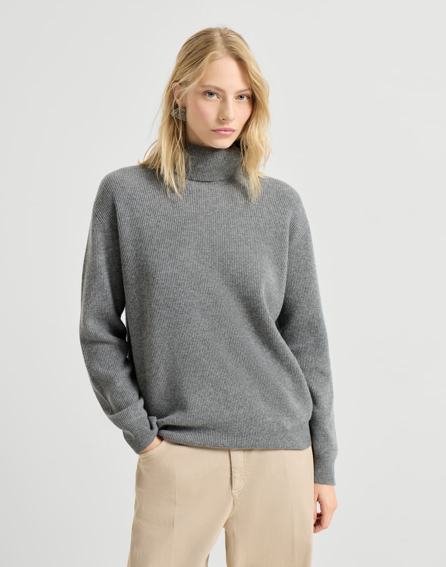 Cashmere and vicuña turtleneck sweater Grey Woman - Brunello Cucinelli