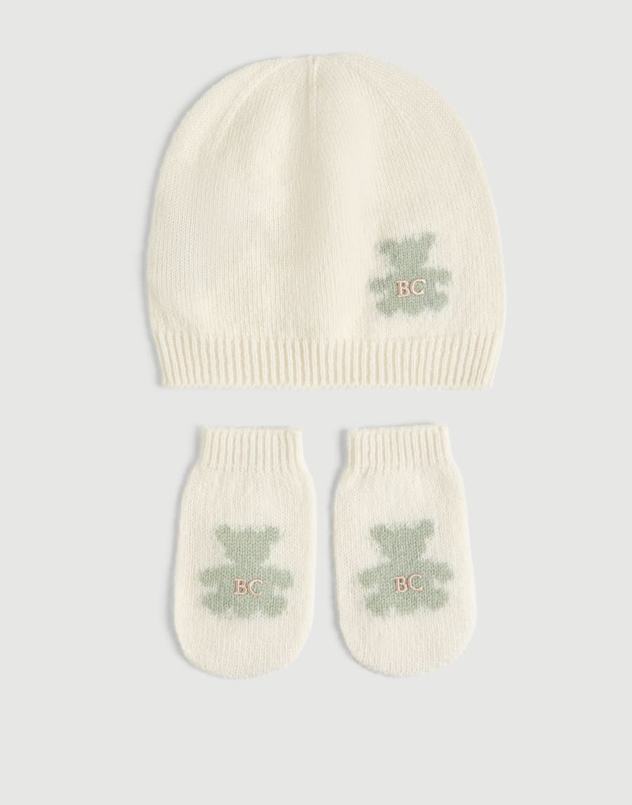 Baby Bernie beanie, gloves and socks set Mint Green Baby - Brunello Cucinelli