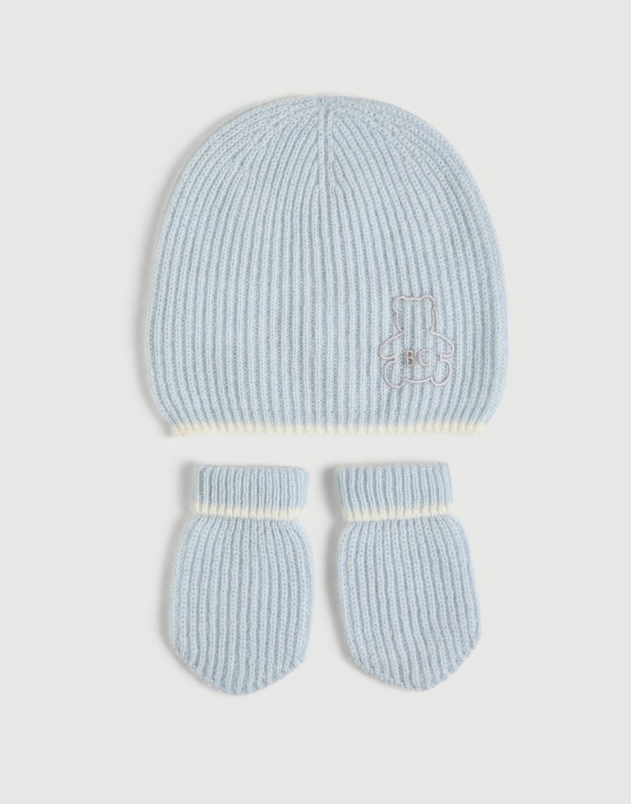 伯尼小熊幼童套装:小圆便帽、手套和袜子 天蓝 幼童 - Brunello Cucinelli