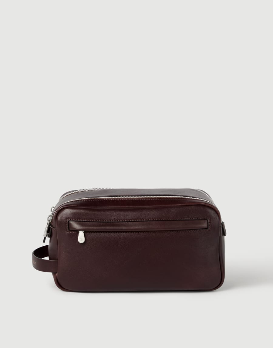 Trousse de toilette en cuir de veau à double zip Bourgogne Homme - Brunello Cucinelli