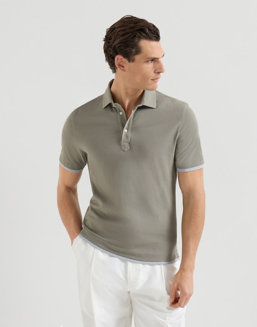 Polo in piquet Khaki Uomo - Brunello Cucinelli