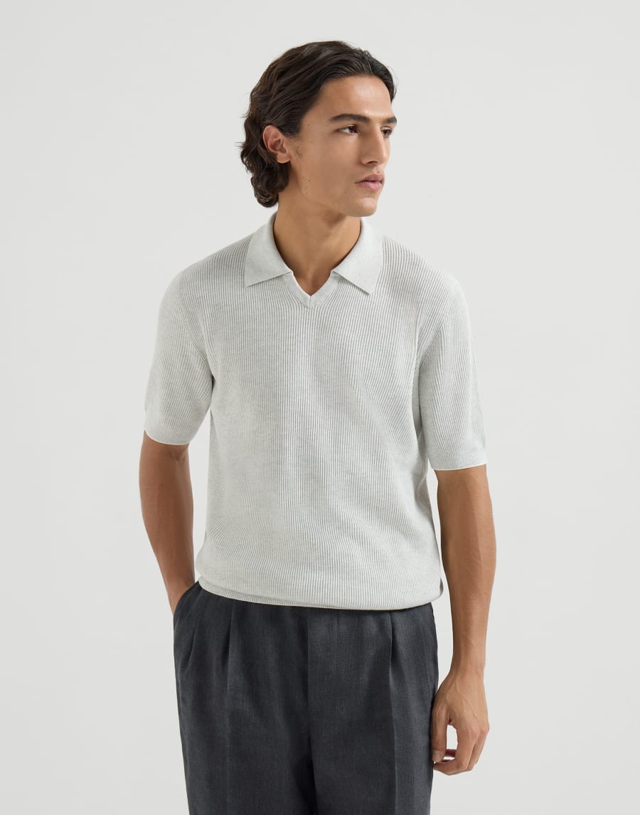 Poloshirt aus Baumwolle in Patentstrick Nebel Herren - Brunello Cucinelli