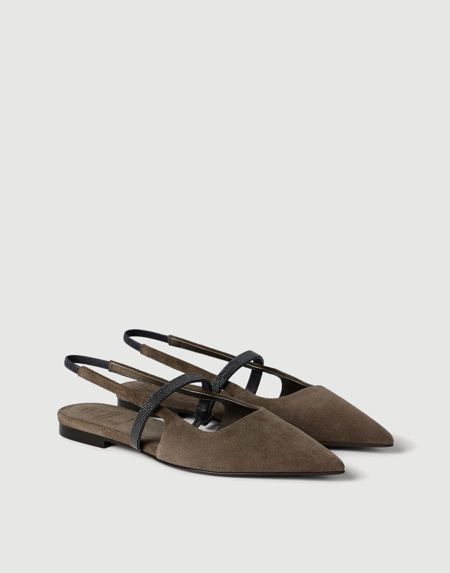Slingbacks plats en daim Marron Femme - Brunello Cucinelli
