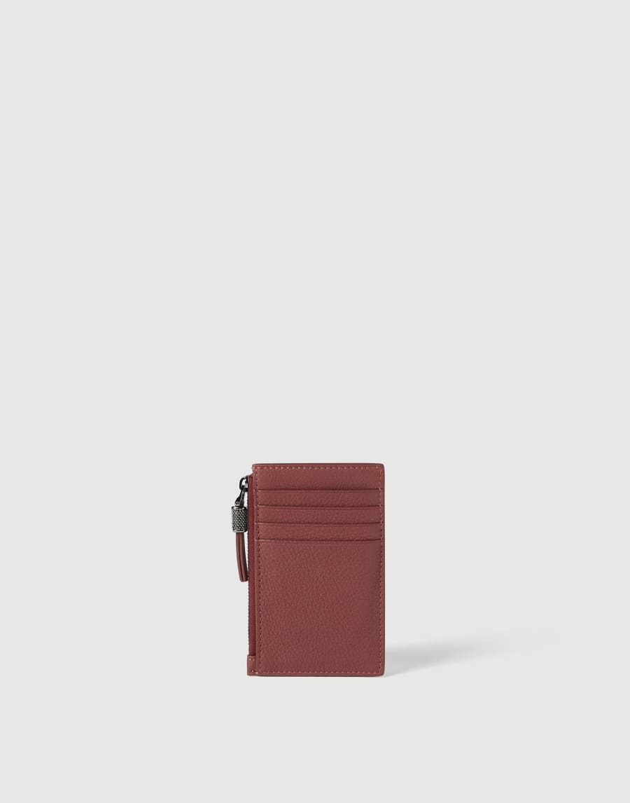 Calfskin card case with monili Firebrick Woman - Brunello Cucinelli