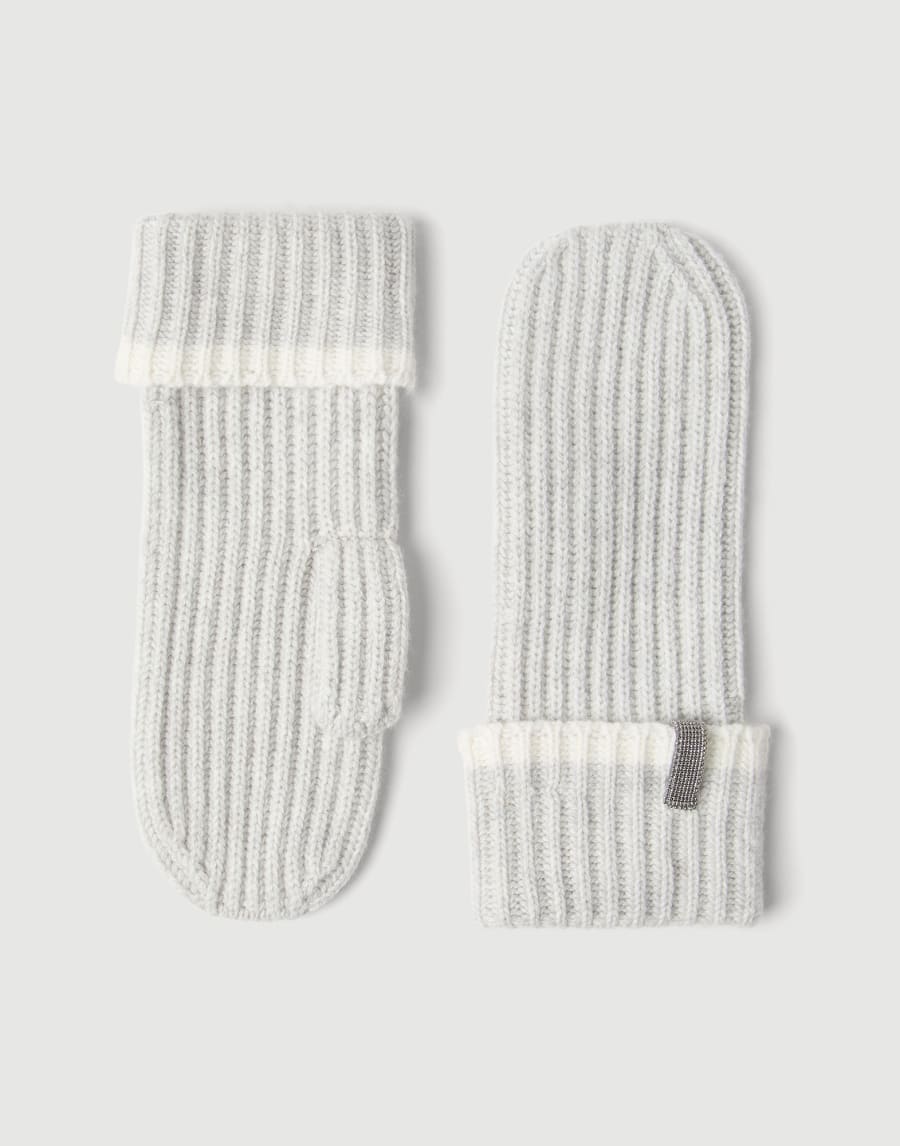 Knit mittens with monili Light Grey Woman - Brunello Cucinelli