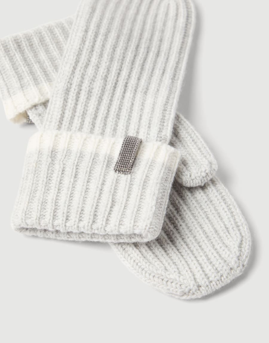 Knit mittens with monili Light Grey Woman - Brunello Cucinelli