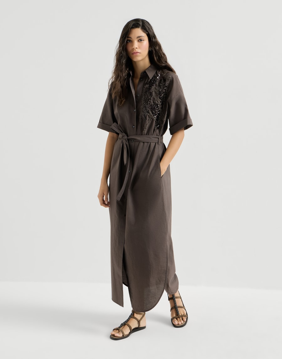 Robe Dazzling Seabed Embroidery Marron Femme - Brunello Cucinelli