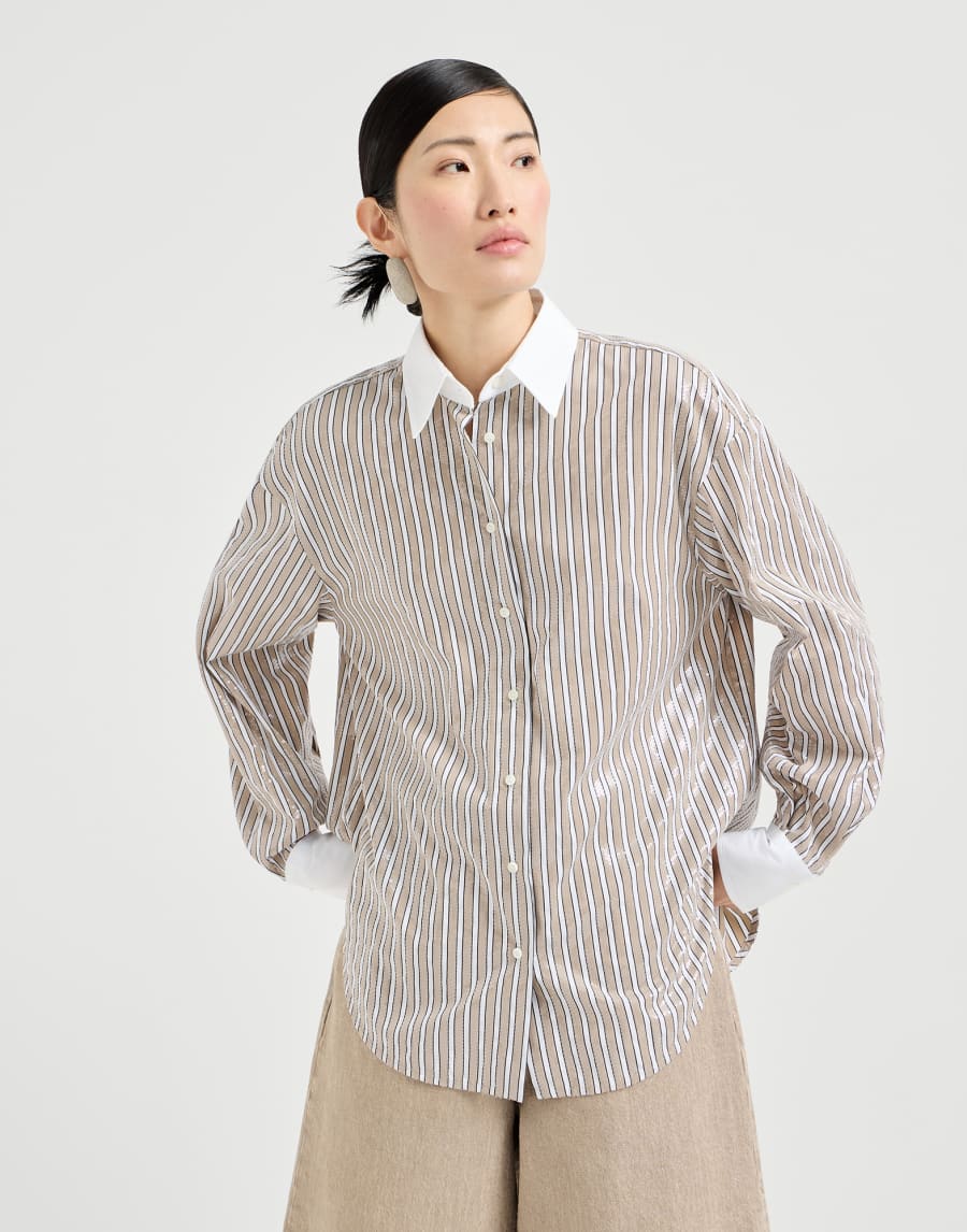 Dazzling stripes shirt Beige Woman - Brunello Cucinelli