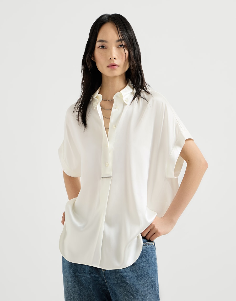 Silk satin shirt with monili White Woman - Brunello Cucinelli