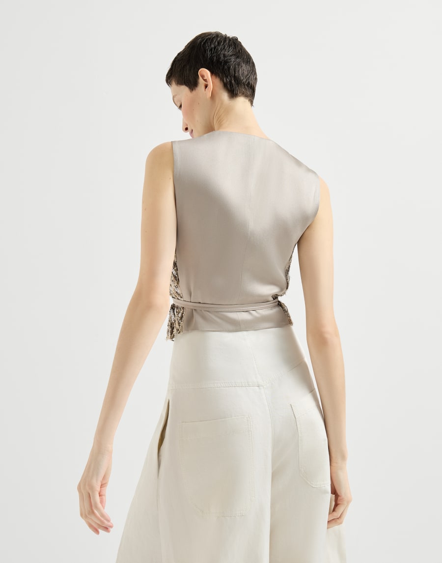 Gilet Dazzling Chevron Embroidery Marron Femme - Brunello Cucinelli