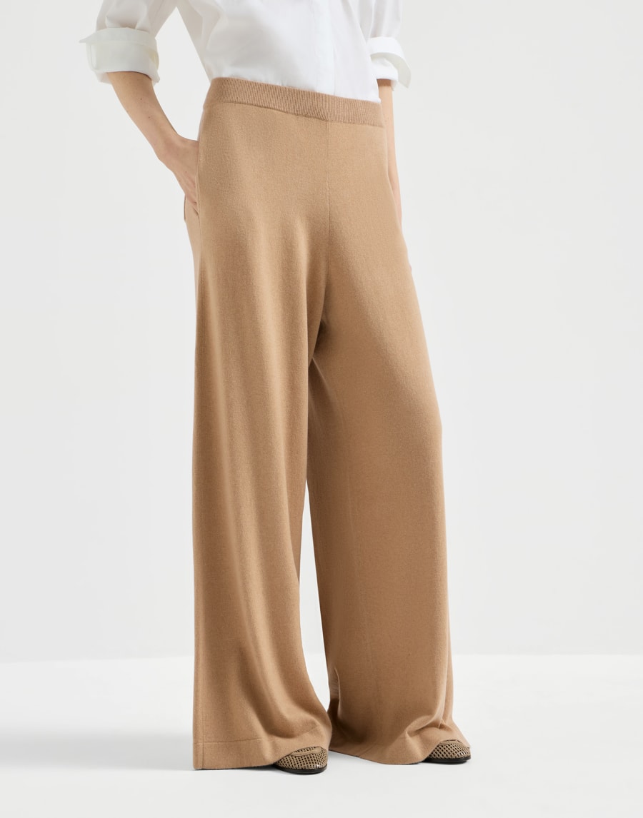 Vicuña knit trousers Beige Woman - Brunello Cucinelli