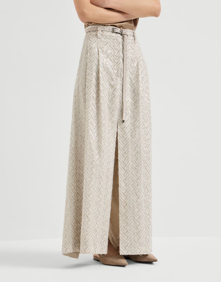 Jupe Dazzling Chevron Embroidery Beige Femme - Brunello Cucinelli