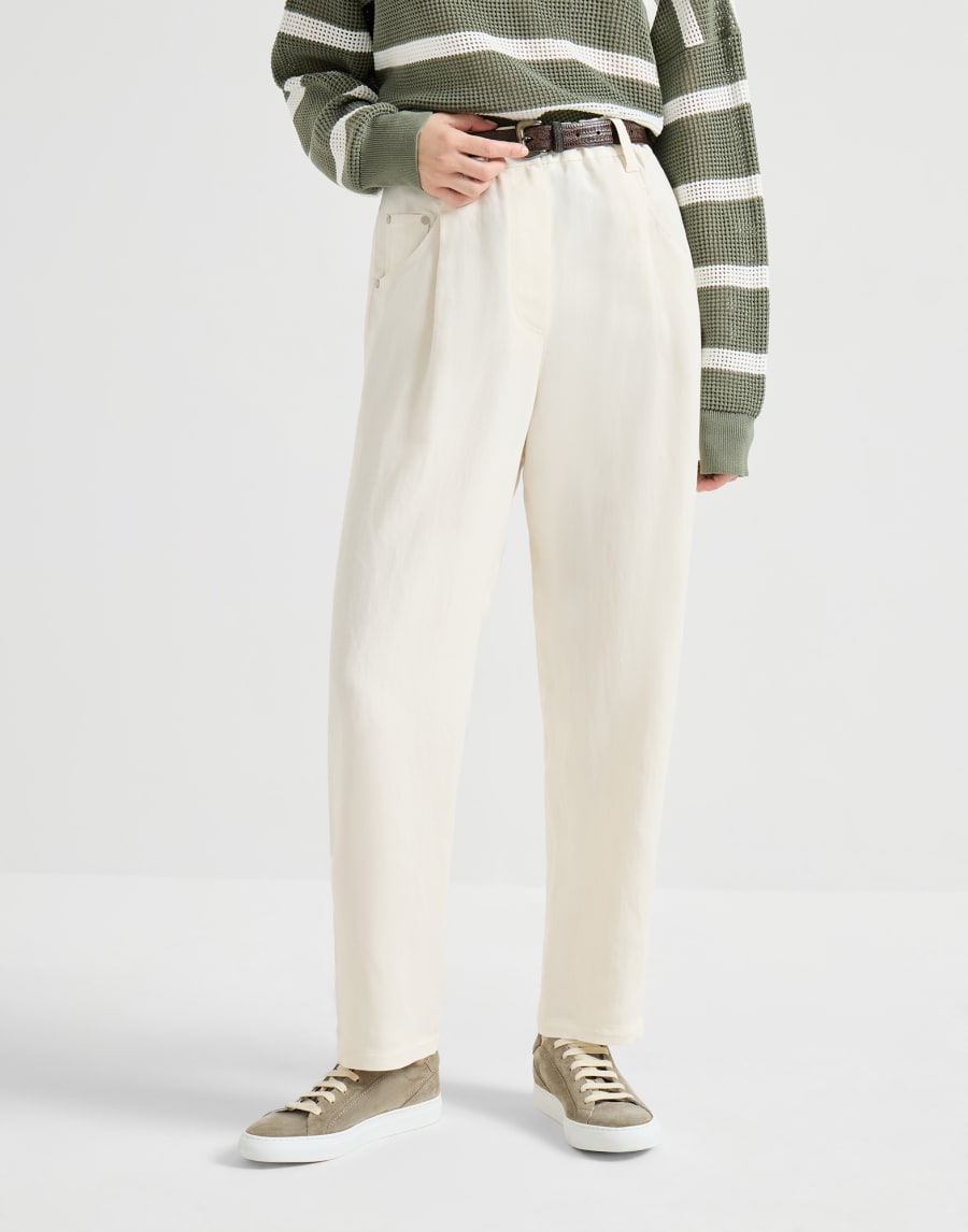 Fluid twill baggy trousers Ivory Woman - Brunello Cucinelli