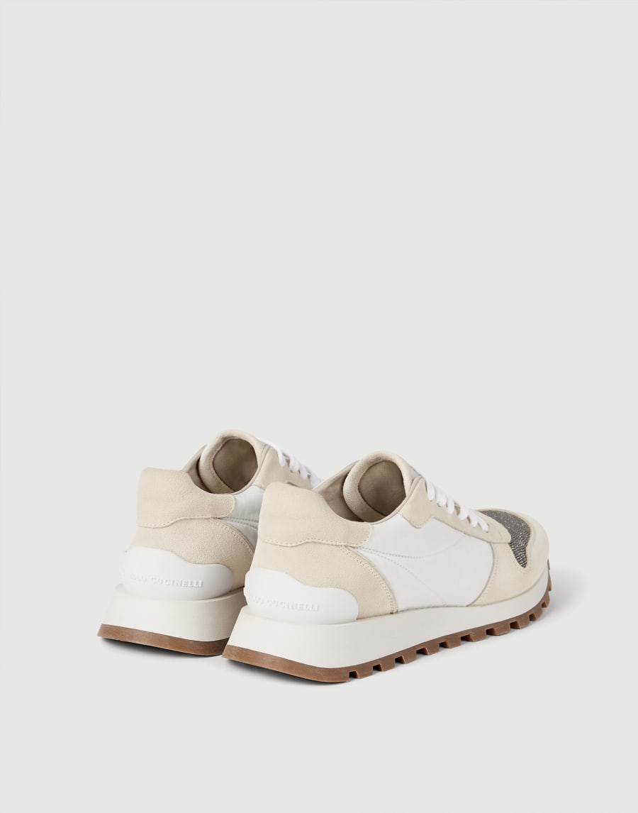Chaussures de running en daim et tissu technique Blanc Femme - Brunello Cucinelli