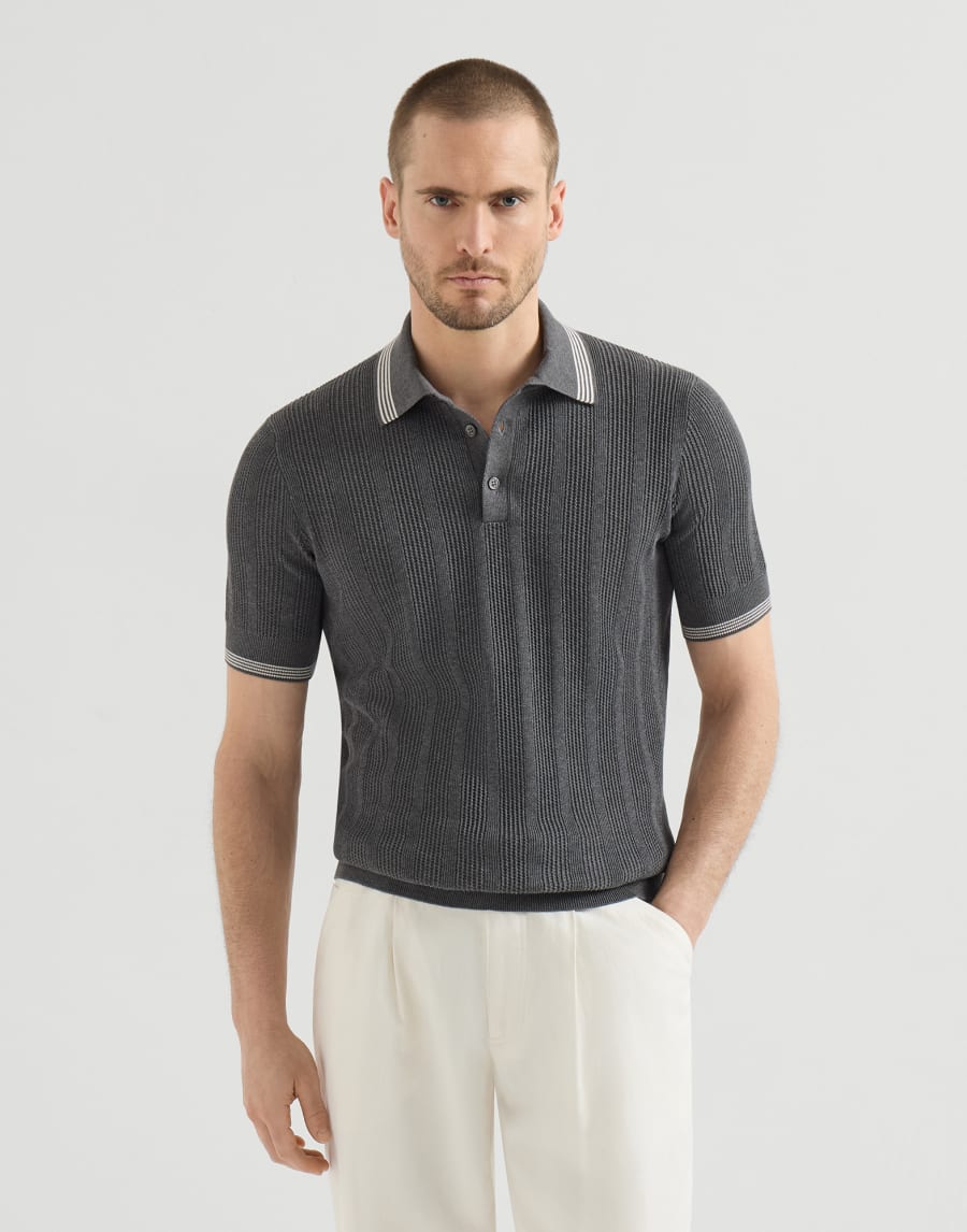 Polo en punto de algodón Antracita Hombre - Brunello Cucinelli