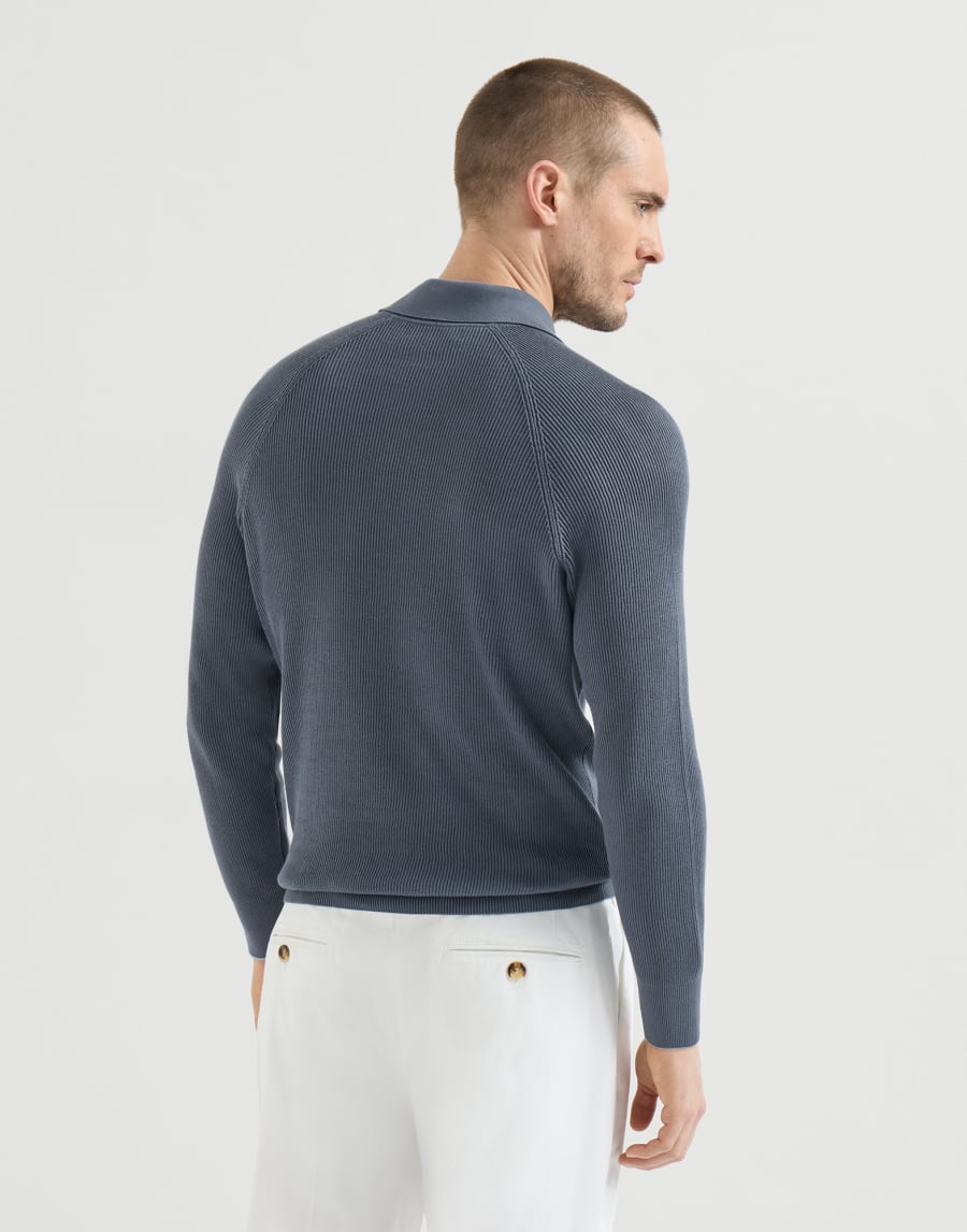 Polo de punto canalé inglés Gris Lignito Hombre - Brunello Cucinelli