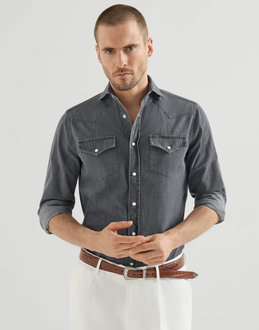 ライトウェイト デニムシャツ ダークグレー メンズ - Brunello Cucinelli