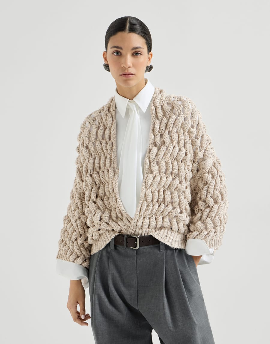 Dazzling waves cardigan Sand Woman - Brunello Cucinelli
