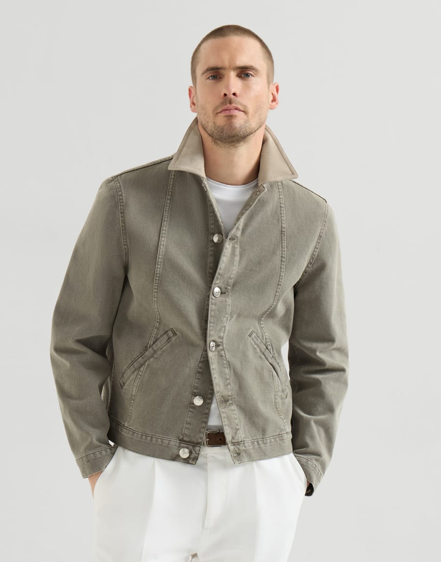Jacke aus stückgefärbtem Denim Armeegrün Herren - Brunello Cucinelli