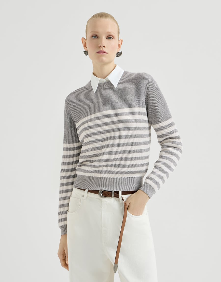 Cotton Sparkling yarn sweater Silver Woman - Brunello Cucinelli