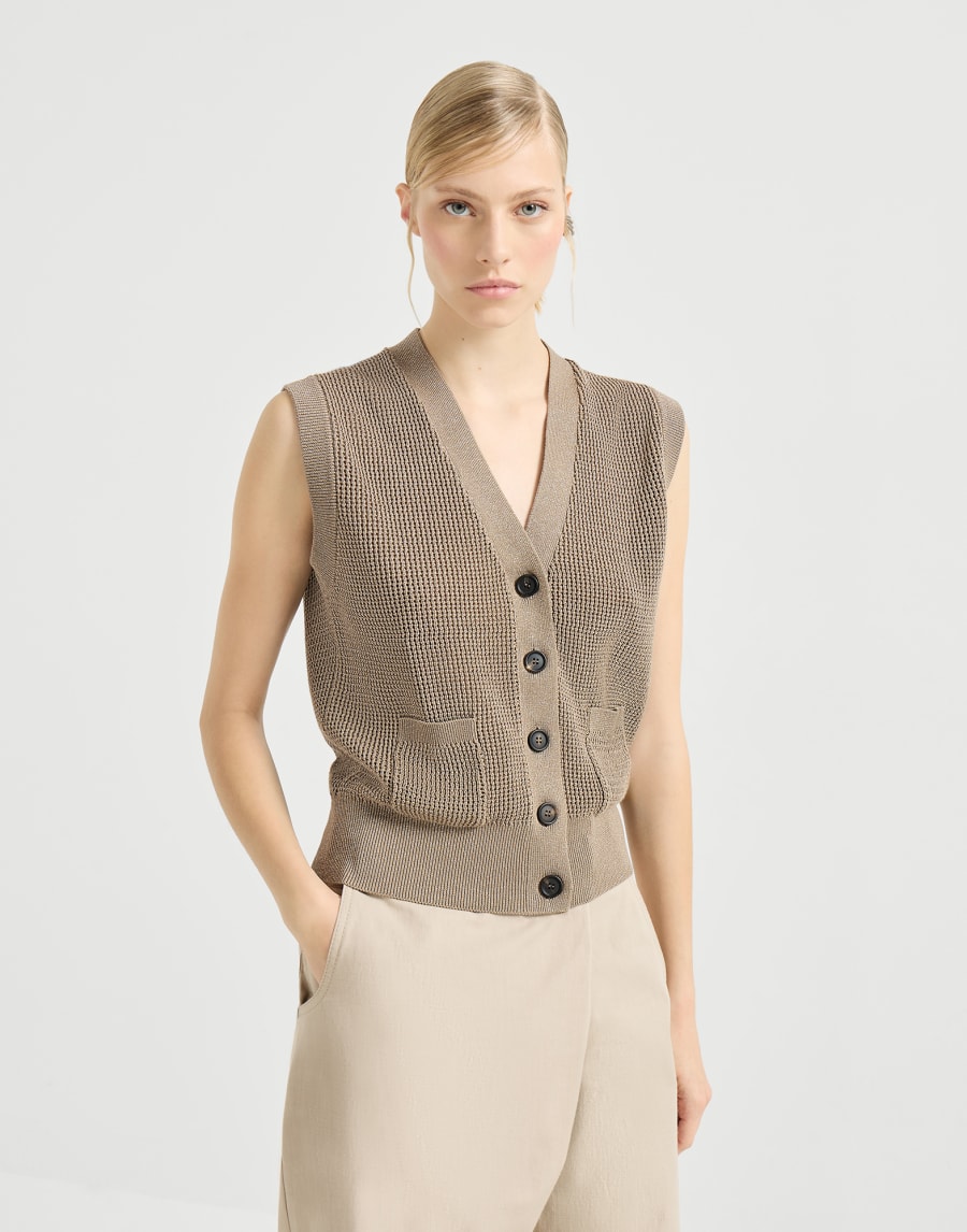 Sparkling cotton cardigan Walnut Woman - Brunello Cucinelli
