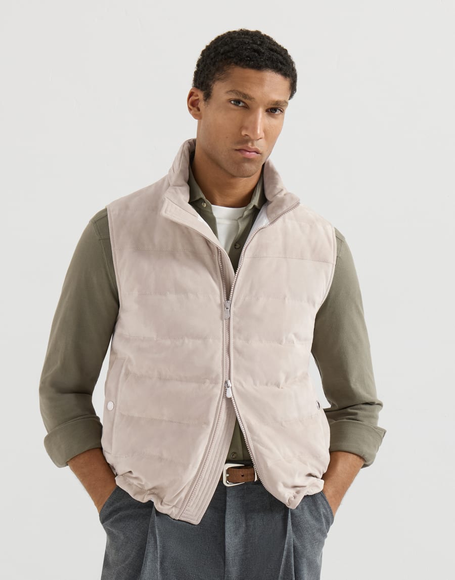 Daunenweste aus Veloursleder Hellbraun Herren - Brunello Cucinelli